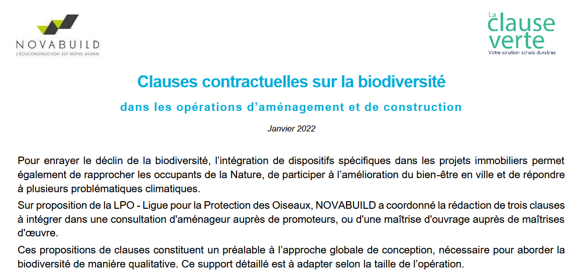 Clauses contractuelles sur la biodiversité dans les opérations d’aménagement et de construction